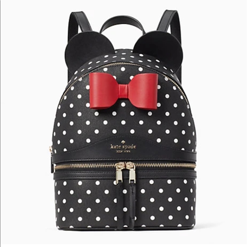 Kate Spade Black and White Polka Dot Backpack with Red Bow